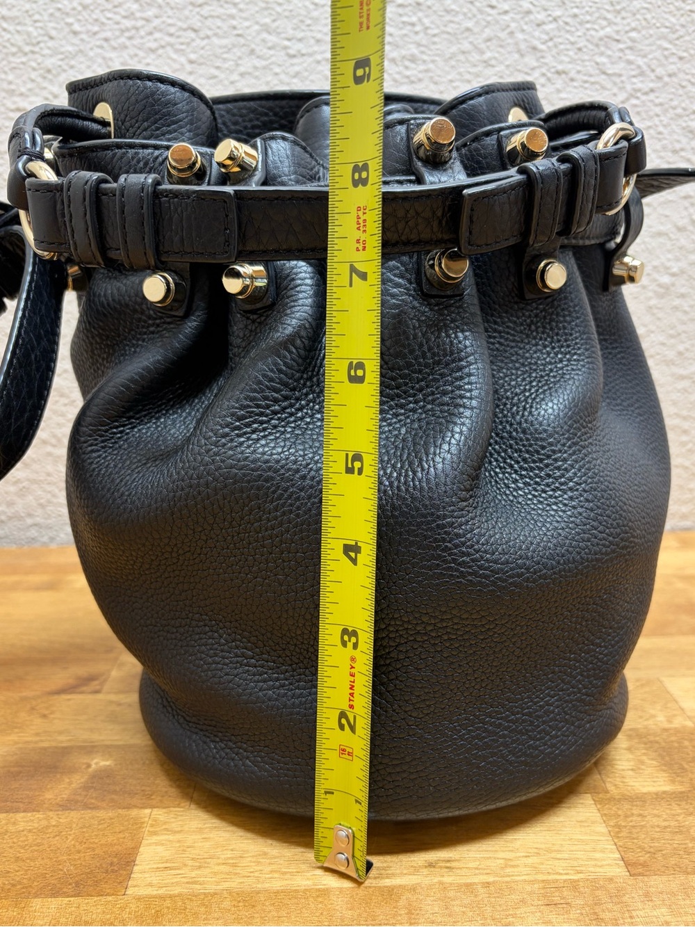 Alexander Wang Diego Black Pebbled Leather Studded Bucket Crossbody Bag - Picture 11 of 13